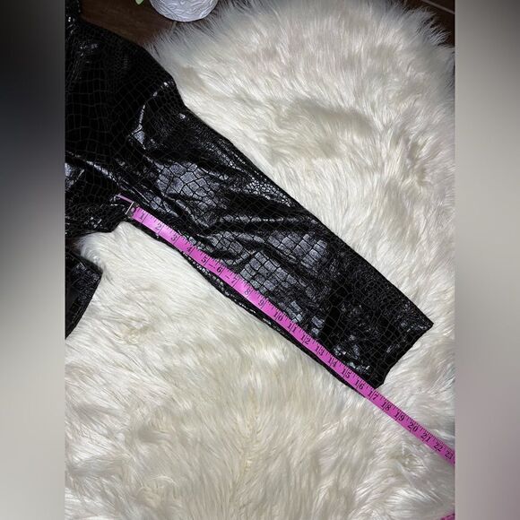 JUST B Dark Chocolate Brown Crocodile Print Faux Leather Jacket Sx XL - Picture 6 of 7